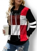 ROTITA Contrast Plaid Drawstring Long Sleeve Sweatshirt