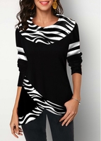 ROTITA Cowl Neck Zebra Print Asymmetric Hem Tunic Top