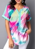 ROTITA Dazzle Color Curved Hem Notch Neck Blouse