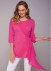 ROTITA Decorative Button Asymmetric Hem Round Neck T Shirt