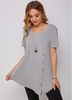 ROTITA Decorative Button Asymmetric Hem Round Neck Tunic Top