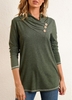 ROTITA Decorative Button Asymmetrical Neck Long Sleeve T Shirt