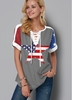 ROTITA Flag Print Short Sleeve Lace Up Blouse