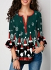 ROTITA Flare Cuff Christmas Print Button Front Blouse