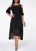 ROTITA Flare Cuff Cold Shoulder Lace Panel Crochet Detail Dress