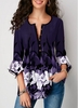 ROTITA Flare Cuff Floral Print Crinkle Chest Blouse