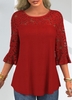 ROTITA Flare Cuff Lace Stitching Round Neck T Shirt