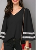 ROTITA Flare Sleeve Black V Neck Blouse