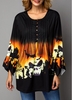 ROTITA Flare Sleeve Button Front Halloween Print T Shirt