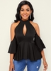 ROTITA Flare Sleeve Cold Shoulder Keyhole Neckline Blouse