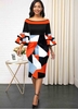 ROTITA Flare Sleeve Color Block Print Dress