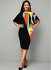 ROTITA Flare Sleeve Geometric Print Round Neck Dress
