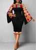ROTITA Flare Sleeve Keyhole Neckline Tribal Print Dress