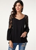 ROTITA Flare Sleeve Lace Panel Black Blouse