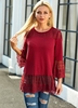ROTITA Flare Sleeve Lace Panel Round Neck T Shirt