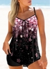 ROTITA Floral Print Bowknot Ombre Black Tankini Top