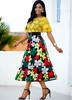 ROTITA Floral Print Buckle Belted Lace Panel Dress