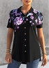 ROTITA Floral Print Button Up Black Blouse