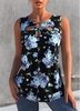 ROTITA Floral Print Cage Neck Black Tank Top