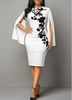 ROTITA Floral Print Cape Sleeve Round Neck Dress