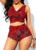 ROTITA Floral Print Tie Back High Waist Bikini Set