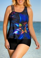 ROTITA Flower Print Multi Color Triple Strap Tankini Set