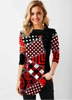 ROTITA Geometric Pattern Long Sleeve Cowl Neck Tunic Top