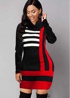 ROTITA Geometric Pattern Turtleneck Sweater Dress