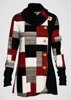 ROTITA Geometric Print Cowl Neck Long Sleeve Tunic Top