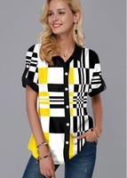 ROTITA Geometric Print Turndown Collar Button Up Shirt