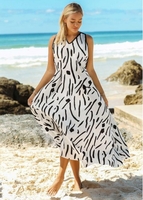 ROTITA Geometric Print V Neck Tie Back Cover Up