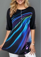ROTITA Half Sleeve Printed Button Detail T Shirt