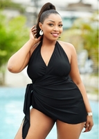 ROTITA Halter Plus Size Solid One Piece Swimwear