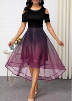 ROTITA High Low Color Block Cold Shoulder Maxi Dress