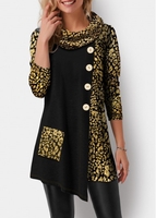 ROTITA Hot Stamping Button Detail Asymmetric Hem T Shirt