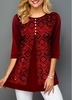 ROTITA Hot Stamping Wine Red Round Neck T Shirt