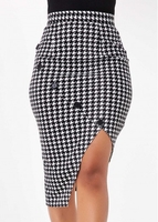 ROTITA Houndstooth Print Asymmetric Hem Button Detail Skirt