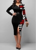 ROTITA Houndstooth Print Black Long Sleeve Dress