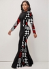 ROTITA Houndstooth Print Black Round Neck Dress
