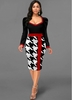 ROTITA Houndstooth Print Contrast Puff Sleeve Dress