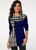 ROTITA Houndstooth Print Decorative Button Tunic Top