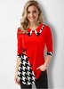 ROTITA Houndstooth Print Decorative Button Tunic Top