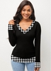 ROTITA Houndstooth Print V Neck Long Sleeve Sweater