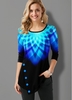 ROTITA Inclined Button Asymmetric Hem Printed Ombre T Shirt