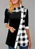 ROTITA Inclined Button Long Sleeve Plaid Tunic Top