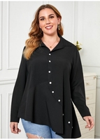 ROTITA Inclined Button Plus Size Long Sleeve Blouse