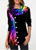 ROTITA Inclined Button Rainbow Color Printed Tunic Top