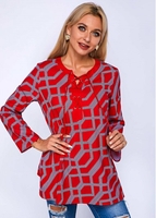 ROTITA Lace Up Long Sleeve Printed Blouse