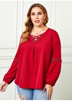 ROTITA Lace Up Plus Size Long Sleeve Blouse