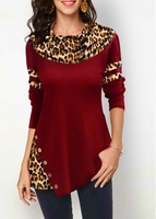 ROTITA Leopard Print Button Detail Long Sleeve T Shirt